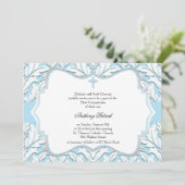 青と白のダマスク聖餐式 招待状 (スタンド正面)