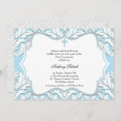 青と白のダマスク聖餐式 招待状 (正面/裏面)