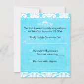 青と白のダマスク返信カード 招待状 (正面)