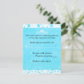 青と白のダマスク返信カード 招待状 (スタンド正面)
