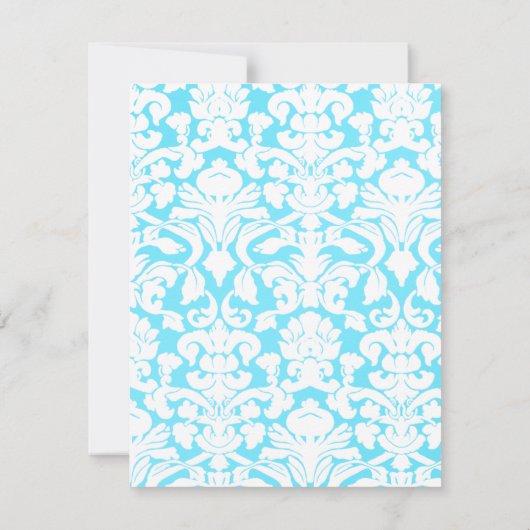 青と白のダマスク返信カード 招待状 (裏面)