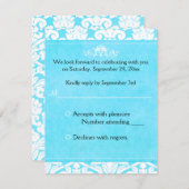 青と白のダマスク返信カード 招待状 (正面/裏面)