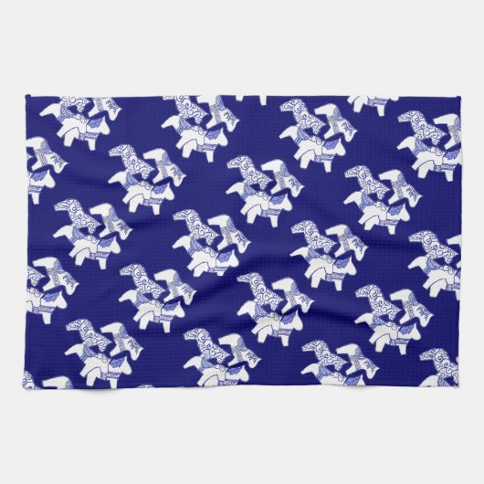 青と白のダラ馬のキッチンタオル キッチンタオル (横)
