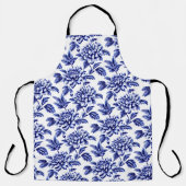 青と白のダリアフラワーズトイレデジュイ エプロン (正面)