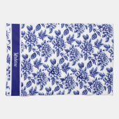 青と白のダリアフラワーズトイレデジュイ キッチンタオル (横)