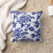 青と白のダリアフラワーズトイレデジュイ クッション (ブランケット)