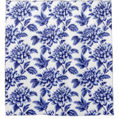 青と白のダリアフラワーズトイレデジュイ シャワーカーテン (正面)