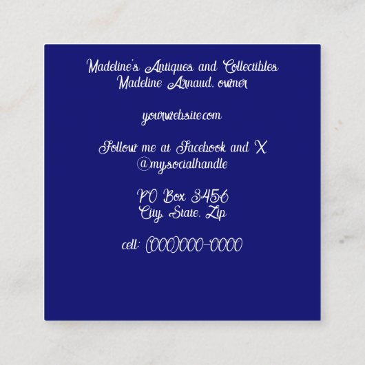 青と白のダリアフラワーズトイレデジュイ スクエア名刺 (裏面)