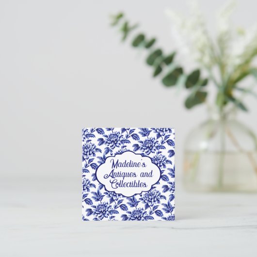 青と白のダリアフラワーズトイレデジュイ スクエア名刺 (スタンド正面)