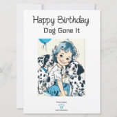 青と白のダルマ図解入りの、写真付きのーチ |誕生日 カード (裏面)