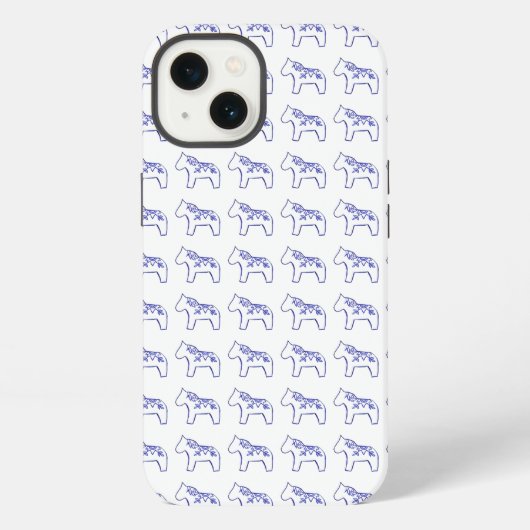 青と白のダーラ馬 iPhone カー iPhoneケース (裏面)