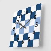 青と白のチェッカーボード壁時計 スクエア壁時計 (傾斜)