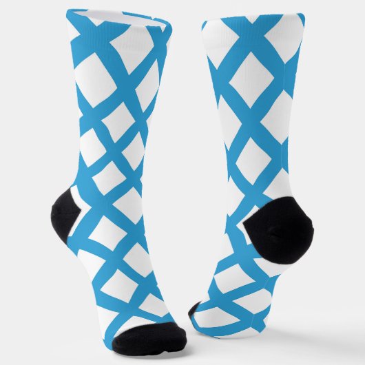 青と白のチェックダイヤモンド柄 ソックス (傾斜あり)