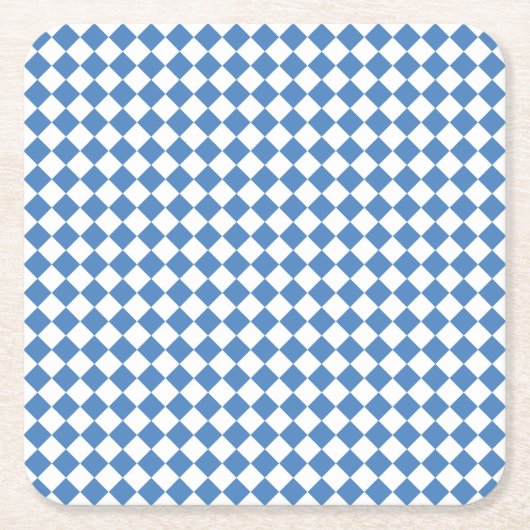 青と白のチェック柄ダイヤモンド模様 スクエアペーパーコースター (正面)