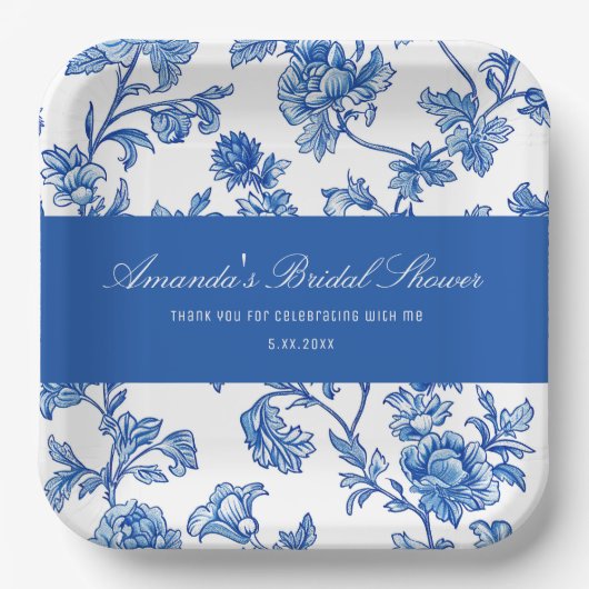 青と白のチノワセリーブライダルシャワー ペーパープレート (正面)