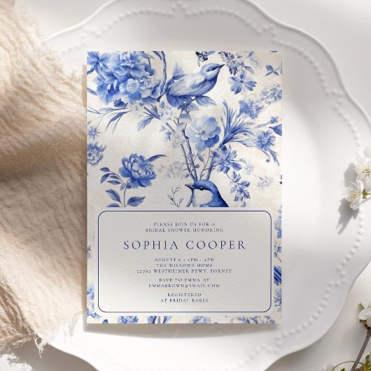 青と白のチノワセリーブライダルシャワー 招待状