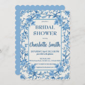 青と白のチャイナペイントのアンティーク ブライダルシャワー セーブザデート (正面/裏面)