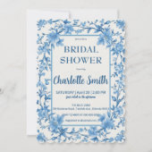 青と白のチャイナペイントのアンティーク ブライダルシャワー セーブザデート (正面)