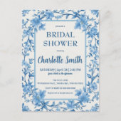 青と白のチャイナペイントのアンティーク ブライダルシャワー ポストカード (正面)