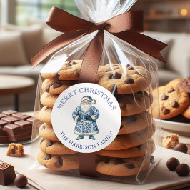 青と白のチャイノアイセリーのクリスマスサンタ ラウンドシール