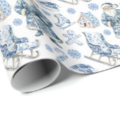 青と白のチャイノアイセリーのクリスマスサンタ ラッピングペーパー (ロールコーナー)