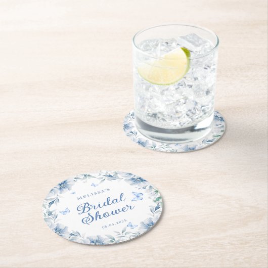 青と白のチャイノアイセリーエレガントブライダルシャワー ラウンドペーパーコースター (インサイチュ)