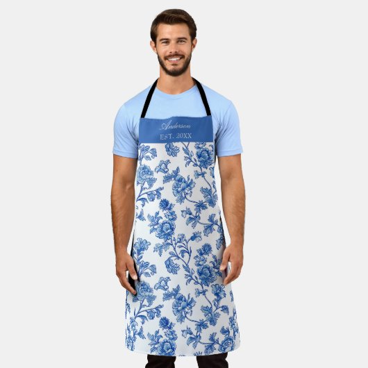 青と白のチャイノアイセリー名前をカスタムする エプロン (着用した状態)