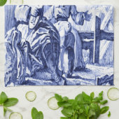 青と白のチャイノアイセリー キッチンタオル (折り畳み)