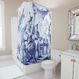 青と白のチャイノアイセリー シャワーカーテン