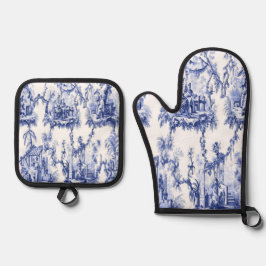 青と白のチャイノアイセリー 鍋つかみ&鍋敷きセット