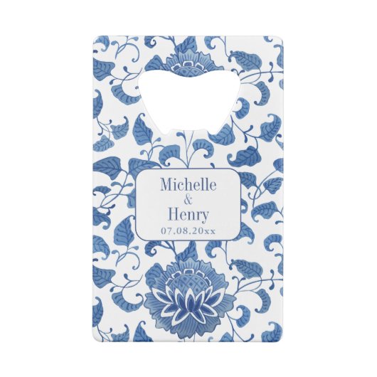 青と白のチャイノアイ結婚ズモノグラム クレジットカード栓抜き (裏面)