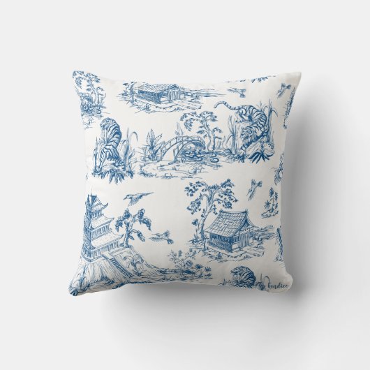 青と白のチャイノジュリー枕 クッション (裏面)