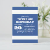 青と白のチーム誕生日招待状 招待状 (スタンド正面)