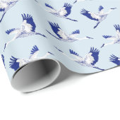 青と白のツルの包装紙 ラッピングペーパー (ロールコーナー)