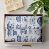 青と白のティーカップパターン 薄葉紙 (ギフト)