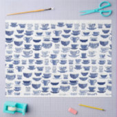 青と白のティーカップパターン 薄葉紙 (クラフト)