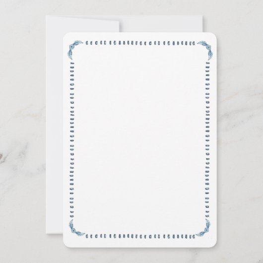 青と白のティーポットブライダルシャワー 招待状 (裏面)