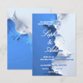 青と白のテクスチャーアートの結婚式招待状 サンキューカード (正面/裏面)