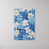 青と白のテクスチャー花柄抽象壁画 キャンバスプリント (正面)