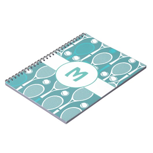 青と白のテニスラケット ボール プレイヤー名 かわいい ノートブック (左側)