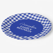 青と白のテーブルクロスのチェック紙プレート ペーパープレート (アングル)