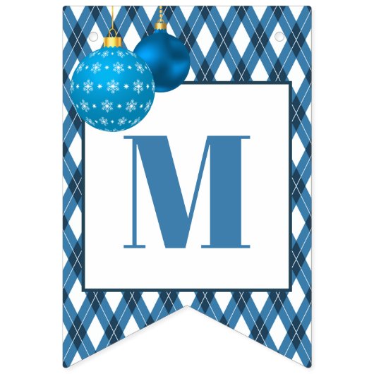 青と白のテーマメリークリスマス バンティングフラッグ (第1の旗)