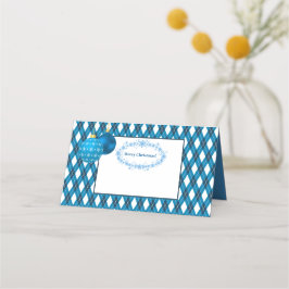 青と白のテーマメリークリスマス プレイスカード