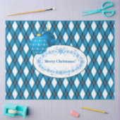青と白のテーマメリークリスマス 薄葉紙 (クラフト)