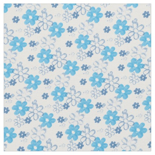 青と白のデイジーかわいらしフローラ ファブリック (クローズアップ)
