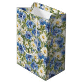 青と白のデイジーの花 誕生日 ミディアムペーパーバッグ (裏面アングル)