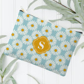 青と白のデイジーパターモノグラムのン アクセサリーポーチ