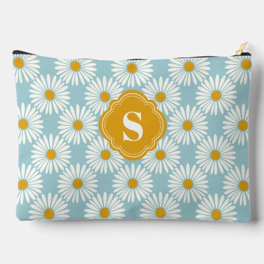 青と白のデイジーパターモノグラムのン アクセサリーポーチ (裏面)