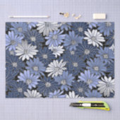 青と白のデイジーパターン 薄葉紙 (クラフト)