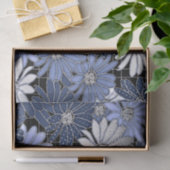 青と白のデイジーパターン 薄葉紙 (ギフト)